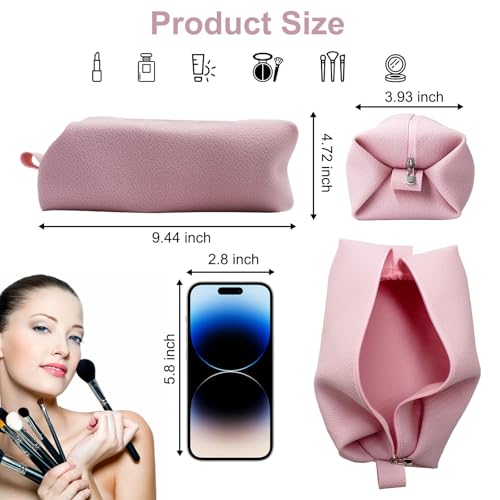 Portable Silicone Makeup Bag, Large Waterproof Makeup Brush Bag,Bathroom Travel Bag,Upgraded Leakproof Zipper Makeup Box,Suitable for Mens Womens(Pink) - color: Pink