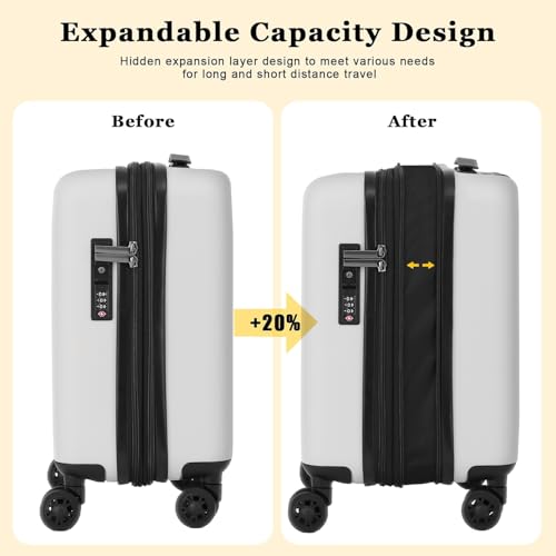 CENSIEN Expandable 16 Inch Underseat Carry On Luggage Airline Approved - color: White, size: 16 Inch Underseat EXT