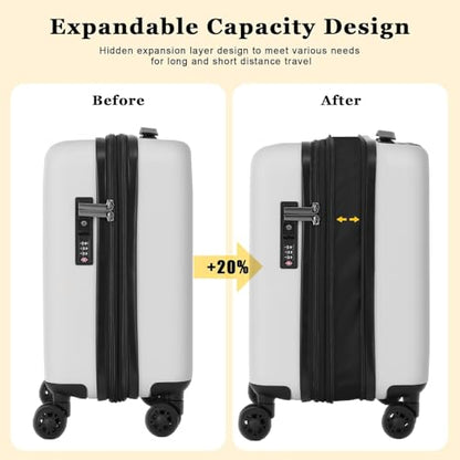 CENSIEN Expandable 16 Inch Underseat Carry On Luggage Airline Approved - color: White, size: 16 Inch Underseat EXT