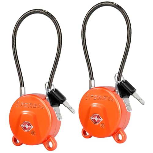Forge TSA Approved Luggage Locks Ultra-Secure Dimple Key Cable Locks for Travel with Zinc Alloy Body- 2 Orange Locks - size: Orange 2 Locks