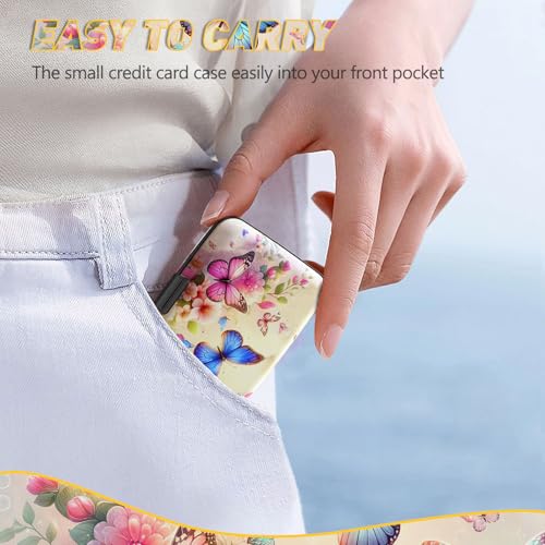 Credit Card Holder, Colorful Butterfly Mini RFID Small Aluminum Card Wallet - color: Colorful Butterflies