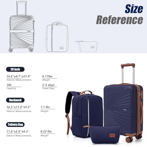 Eeeza Carry On Luggage Set Suitcase 3 Piece,Green(20"/BP/TB) - color: Green