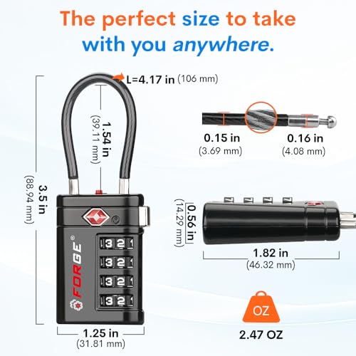 Forge Open Alert TSA Approved Luggage Locks, 4 Digit Combination TSA Travel Locks with TSA008, Zinc Alloy Body for Luggage, Suitcase, Backpack, and More. Black 2 Locks. - color: Black 2 PK