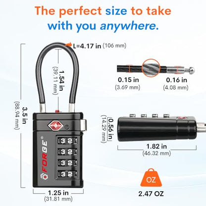 Forge Open Alert TSA Approved Luggage Locks, 4 Digit Combination TSA Travel Locks with TSA008, Zinc Alloy Body for Luggage, Suitcase, Backpack, and More. Black 2 Locks. - color: Black 2 PK