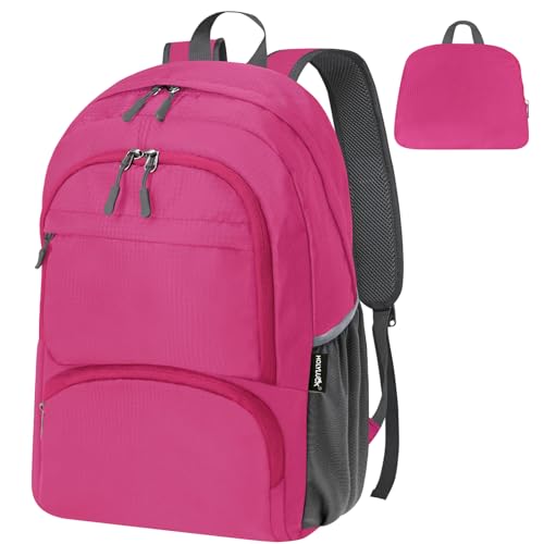 HOLYLUCK 20L lightweight packable Hiking Daypack Foldable Backpack for Men Women Small Travel Outdoor Foldable Shoulder Bag - color: Pink