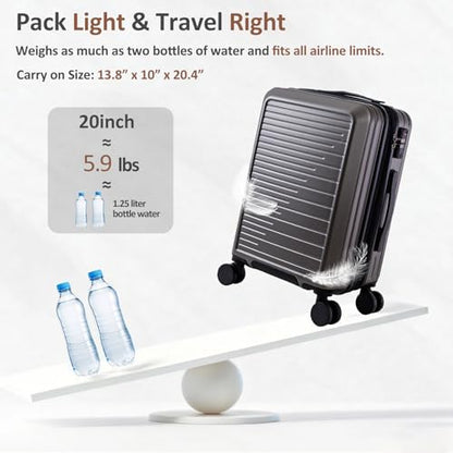 OUZZO Expandable 20" Carry On Luggage PC Hardshell Suitcase with TSA Lock - color: grey, size: 1 Piece-20" (Carry On)
