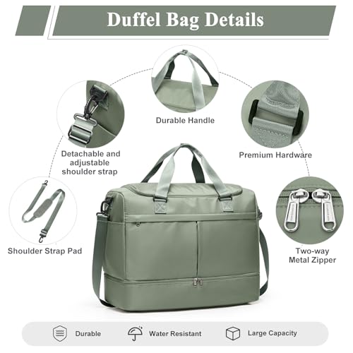 Travel Duffel Bag with Shoe Compartment,Overnight Weekender Bags for Women - color: Green