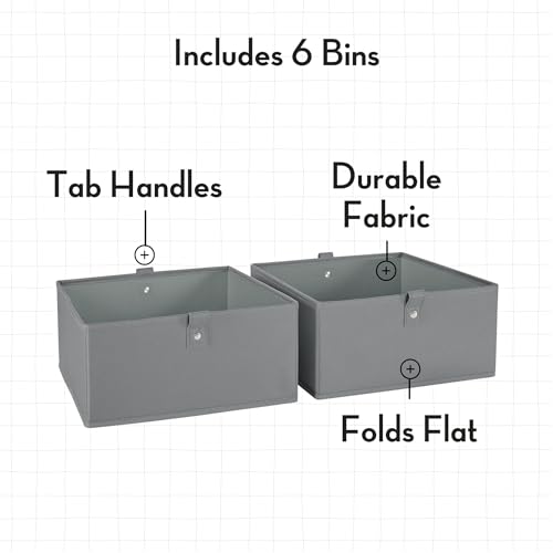 RiverRidge Folding Storage Bins - 6-Pack of 5in Tall Gray Cubes - color: 6 Gray Bins