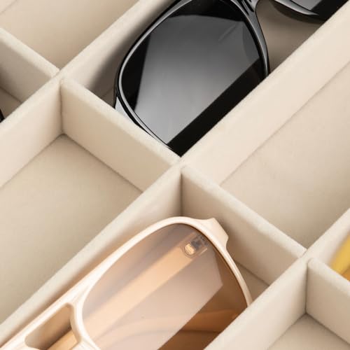 Frebeauty 8-Slot Sunglass Organizer,Velvet Sunglass Holder for Drawer - color: Beige, style: No Lid