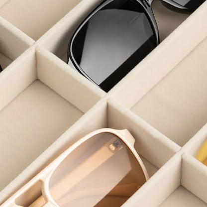 Frebeauty 8-Slot Sunglass Organizer,Velvet Sunglass Holder for Drawer - color: Beige, style: No Lid