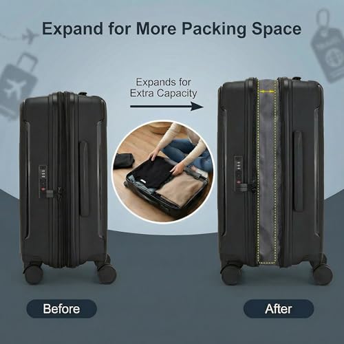 20-Inch Expandable Hardside Carry on Luggage, Suitcase TSA Lock - color: Black