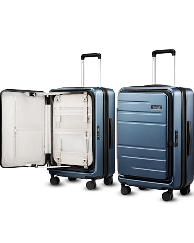 LUGGEX Checked Top Opening Suitcase, Expandable Polycarbonate, Blue, 24" - color: Blue, size: 24 Inch