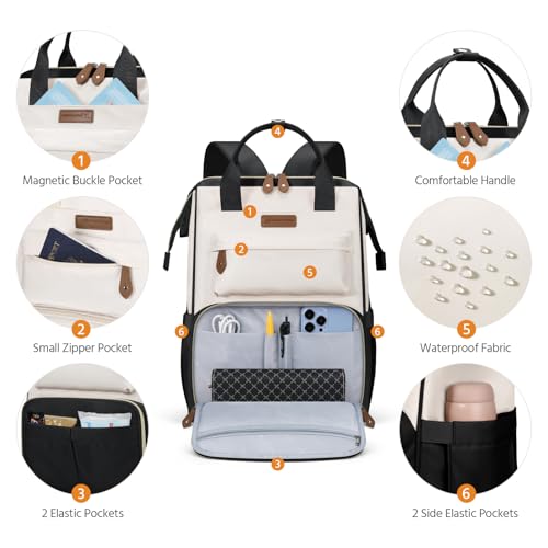 Maelstrom Laptop Backpack for Women Men, 15.6-17.3" Waterproof Travel Bag - color: Black-beige, size: 17.3 Inch