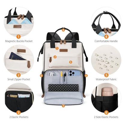 Maelstrom Laptop Backpack for Women Men, 15.6-17.3" Waterproof Travel Bag - color: Black-beige, size: 17.3 Inch