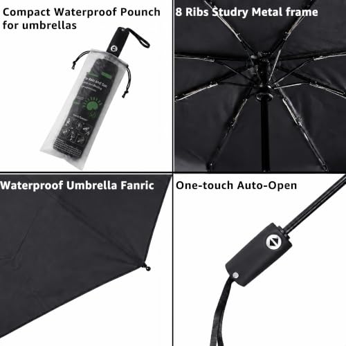 BAODINI Compact Travel Umbrella Small Windproof Auto Open Close for UV Sun Protection UPF 50+ and Rain Fits Backpack Purse & Suitcase - color: Black