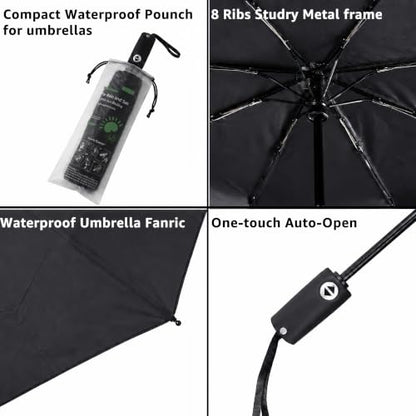BAODINI Compact Travel Umbrella Small Windproof Auto Open Close for UV Sun Protection UPF 50+ and Rain Fits Backpack Purse & Suitcase - color: Black