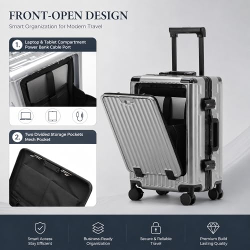 20" Aluminum Frame Carry-On with Front Pocket & USB Port - color: Gray