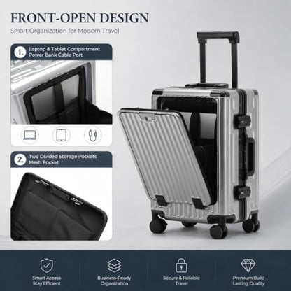 20" Aluminum Frame Carry-On with Front Pocket & USB Port - color: Gray