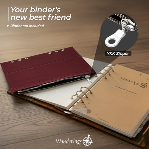 Wanderings 6-Ring Zipper Pocket for A5 Size Binder Planners - 5.9" x 8.25" / - Durable 100% Cotton Fabric - Planner Accessories Case for Refillable Planners - Compatible with Filofax - size: A5 Binder