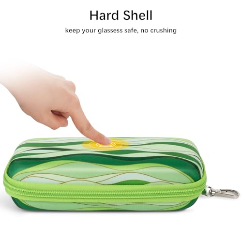 Double Eyeglasses Case for Dual Sunglasses, Hard Shell with Zipper - color: Green Wave