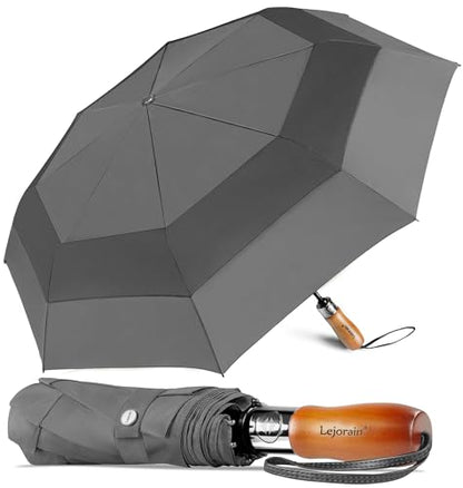 Windproof Golf Umbrella Large 54 Inch Folding Auto Open Close Wood Handle - color: 05.Gray