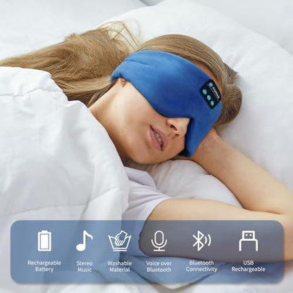 Joythink Sleep Headphones Bluetooth Headband Sleeping Eye Mask Kids Children Soft Wireless Sleep Headphones for Women Men Silk Speaker Bluetooth Earbuds for Side Sleeper Music Mask Cool - color: Blue