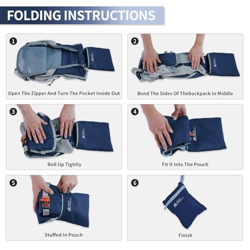 Small Hiking Backpack Packable Lightweight for Women Men - color: Navy Blue, size: 10L