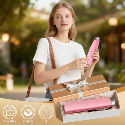 Travel Umbrella Compact Small Folding Windproof Lightweight for Women - color: Pink
