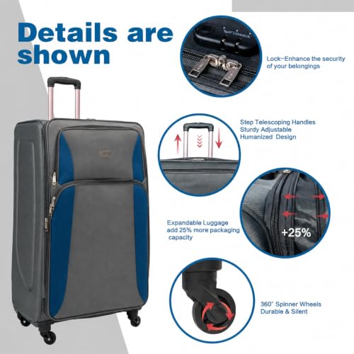 Luggage Expandable 4 Piece Set (20/24/28/32 Inch) Suitcase Lightweight Luggage Travel Set Elegant Suitcase (Blue Gray) - color: A - Blue Gray
