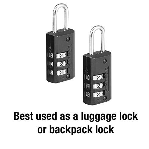 Master Lock Black Set Your Own Combination Luggage Lock, Custom Combo Suitcase Padlock for Travel Bags or Backpacks, 2 Pack, 646T - size: 2 Count ( Pack of 1)