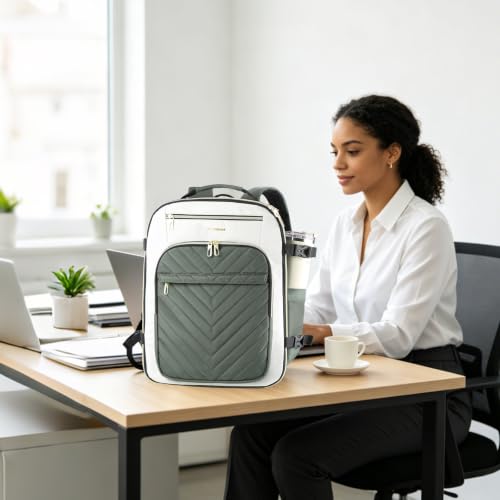 VANKEAN 40L Water- Resistant Laptop Backpack for Women College - color: Beige/Army Green, size: 40L