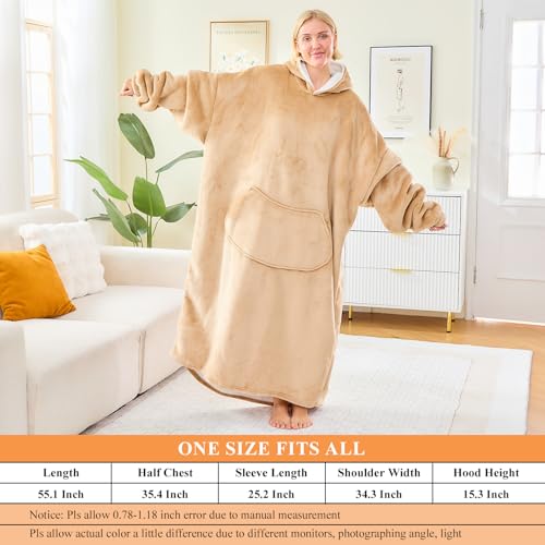 Moinlizy Oversized Wearable Blanket Hoodie for Women Men - color: Khaki