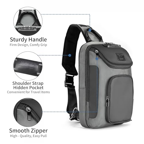 reeyee Sling Crossbody Bag Men, Travel Hiking Shoulder Chest Bag Backpack - color: Gray