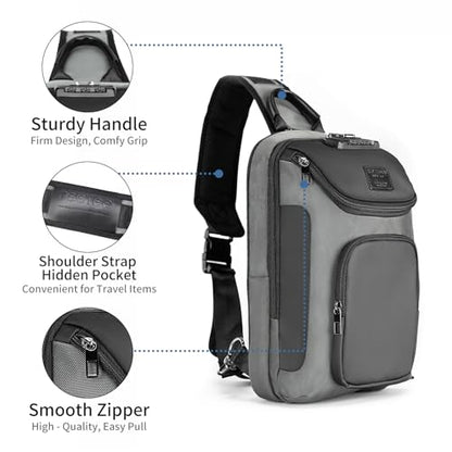reeyee Sling Crossbody Bag Men, Travel Hiking Shoulder Chest Bag Backpack - color: Gray