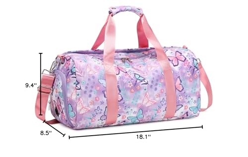 Dance Bag Girls Gymnastics Duffle with Shoe Compartment, Kids Travel Weekender Sleepover Carry On Bag (Butterfly Purple) - color: 09-Butterfly Purple