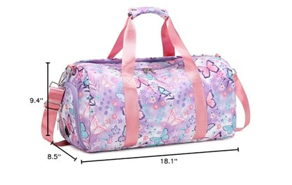 Dance Bag Girls Gymnastics Duffle with Shoe Compartment, Kids Travel Weekender Sleepover Carry On Bag (Butterfly Purple) - color: 09-Butterfly Purple