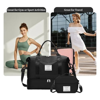 Weekender Bags for Women Travel Duffle Bag with Shoes Compartment Overnight Carry On Bag with Toiletry Bag - color: B04-Black
