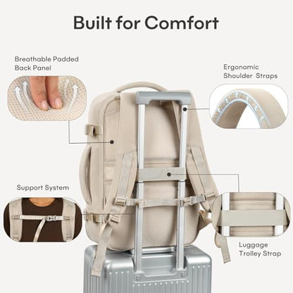 mibasies 30L Airline Approved Travel Carry On Backpack, fit 17" Laptop - color: Camel, size: X-Large