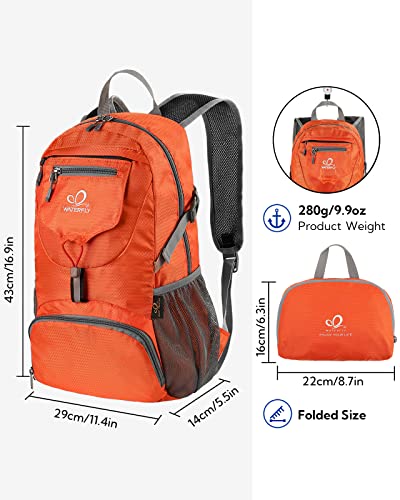 WATERFLY Small Lightweight Packable Backpack: 20l Hiking Daypack Man Woman - color: Orange