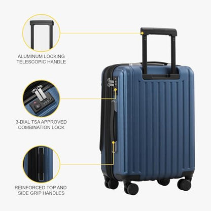 LEVEL8 Carry on Luggage 22x14x9 Airline Approved, 20" Suitcases with Wheels - color: Blue, size: 20 Inch