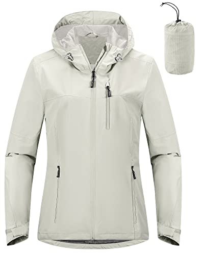 Outdoor Ventures Packable Rain Jacket Women Waterproof Raincoat with Hood - color: Ice Grey, size: X-Small
