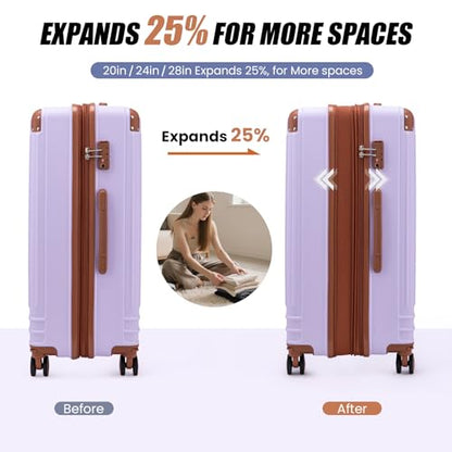 Luggage Sets 5 Piece Hardside Expandable Durable Suitcases with Wheels | Unisex Hardside ABS Suitcase Set, Detachable Spinner Wheels，TSA Lock， Hardshell Lightweight luggage for Family Travel - color: Purple