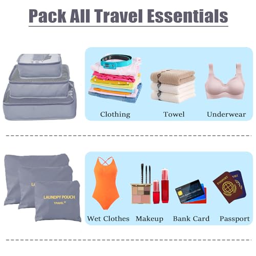 Packing Cubes 6 Set Travel Essentials for Carry on Luggage Organizers Suitcase Travel Accessories (Grey) - color: Grey 6 Set