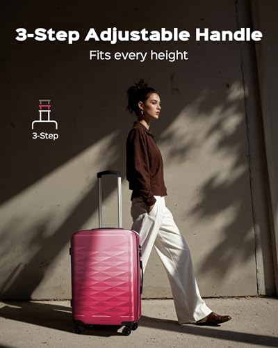 Suitour 28 inch Luggage With Spinner Wheels,Hard Shell Suitcases with Wheels TSA Checked Travel Suitcase - color: Pink, size: 28" Checked