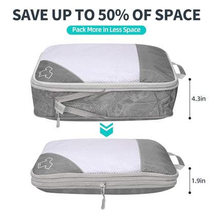 6 Set Compression Packing Cubes for Travel - Compressible, Lightweight, and Space-Saving Packing Cubes, Travel Accessories Luggage Suitcase Backpack for Men Women (Grey) - color: Grey