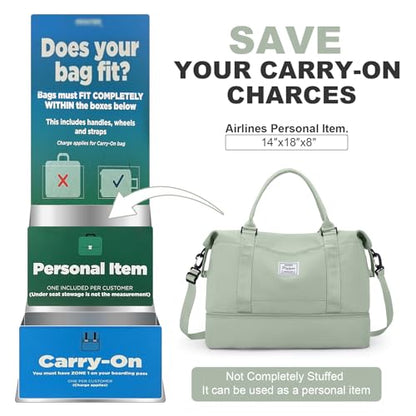 Travel Duffel Bag with Shoes Compartment, Weekender Bags for Women - color: B-Pale Green, size: Large