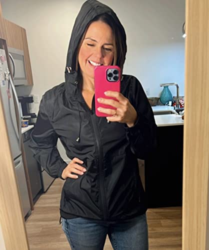TCOT Womens Rain Jackets Waterproof Windbreaker Jackets lightweight Portable Rain Coat - color: Black, size: Medium