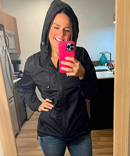 TCOT Womens Rain Jackets Waterproof Windbreaker Jackets lightweight Portable Rain Coat - color: Black, size: Medium