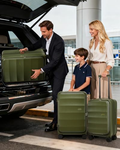 Joyway Expandable 5 Piece Luggage Sets with Front Pocket, Green - color: Green, size: 5 Piece