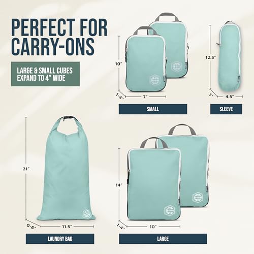 TRIPPED Travel Gear Compression Packing Cubes for Carry-On Travel 6-Pack - color: Dusty Teal and White, size: 6 Piece